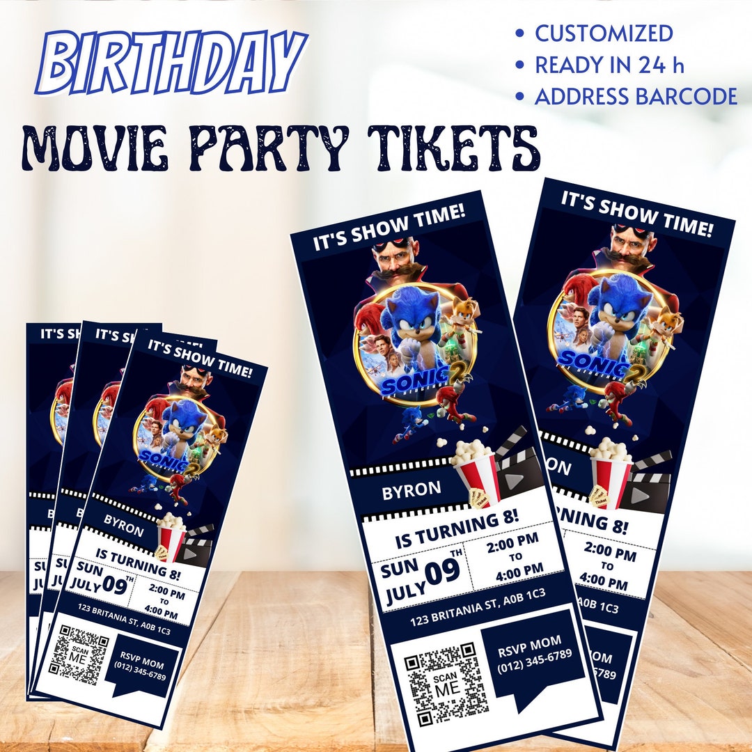 Sonic Digital Invitation Movie Tickets Printable Gift to Watch the