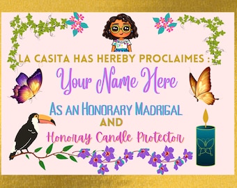 Certificado de fiesta Mirabel Encanto, regalo personalizado para niños (digital)