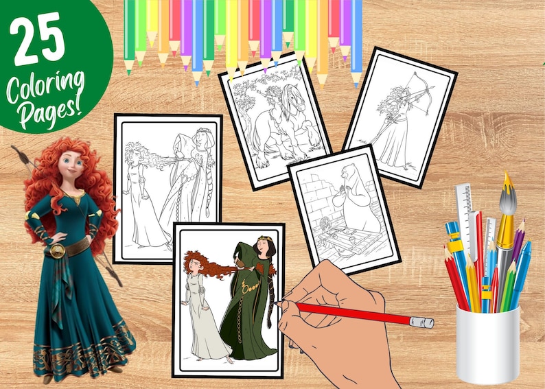 Brave Princess Merida Coloring Pages for Kids Printable Pdf Files Print and color BIRTHDAY Gift, INSTANT DOWNLOAD, Tsum Tsum party image 1