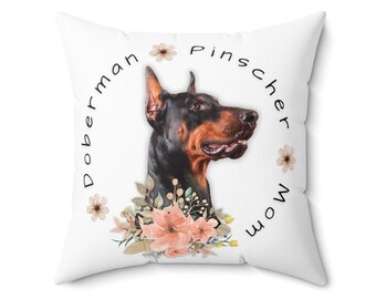 Oreiller carré Doberman Pinscher en polyester filé pour maman