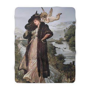 Whisperings of Love Blanket – Romantic Cupid & Muse Sherpa Fleece (60&quot;x80&quot;) | Vintage Painting, Soft Gift, by Cupid’s Ero