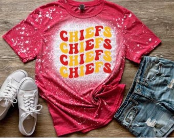 Chiefs KC Football Heather Red Bleached Tshirt