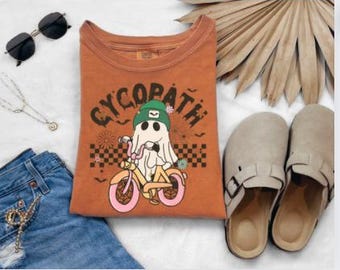 Comfort Colors Ghost Cycopath Fall Halloween Spooky Bleached or Solid Tee Tshirt, Tank Top, Sweatshirt