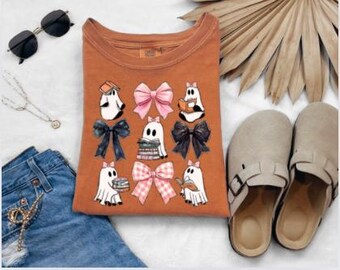 Comfort Colors Ghost Book Fall Bleached or Solid Tee Tshirt, Tank Top, Sweatshirt