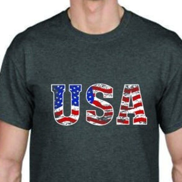 T-Shirt - USA American Flag letters - God Bless America Adult