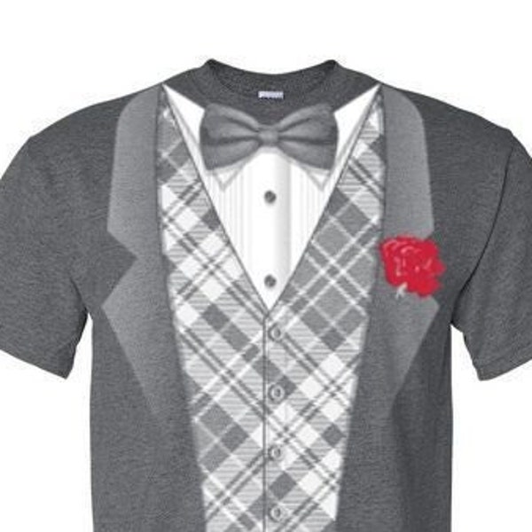 T-Shirt - PLAID TUXEDO Tux  - Fun Formal Funny Adult