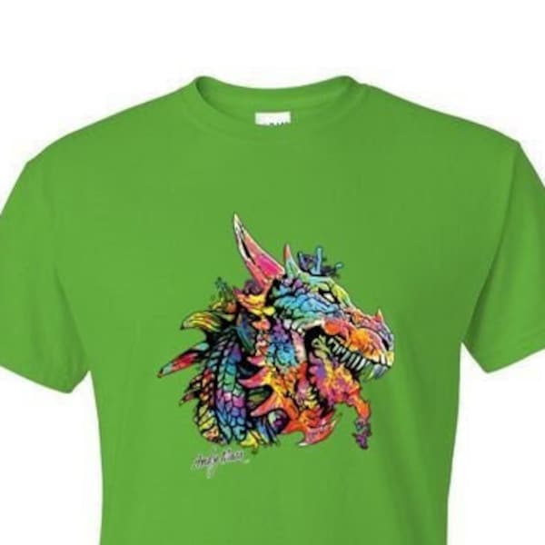 T-Shirt - Colorful Technicolor DRAGON - Andy Max NEON fun Animal Adult