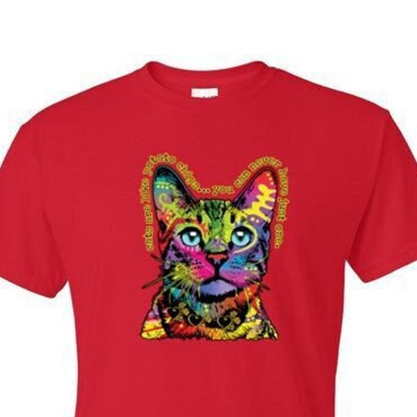 T-Shirt - Technicolor Hello CAT - Cats are Like Potato Chips - kitten NEON fun Animal Adult