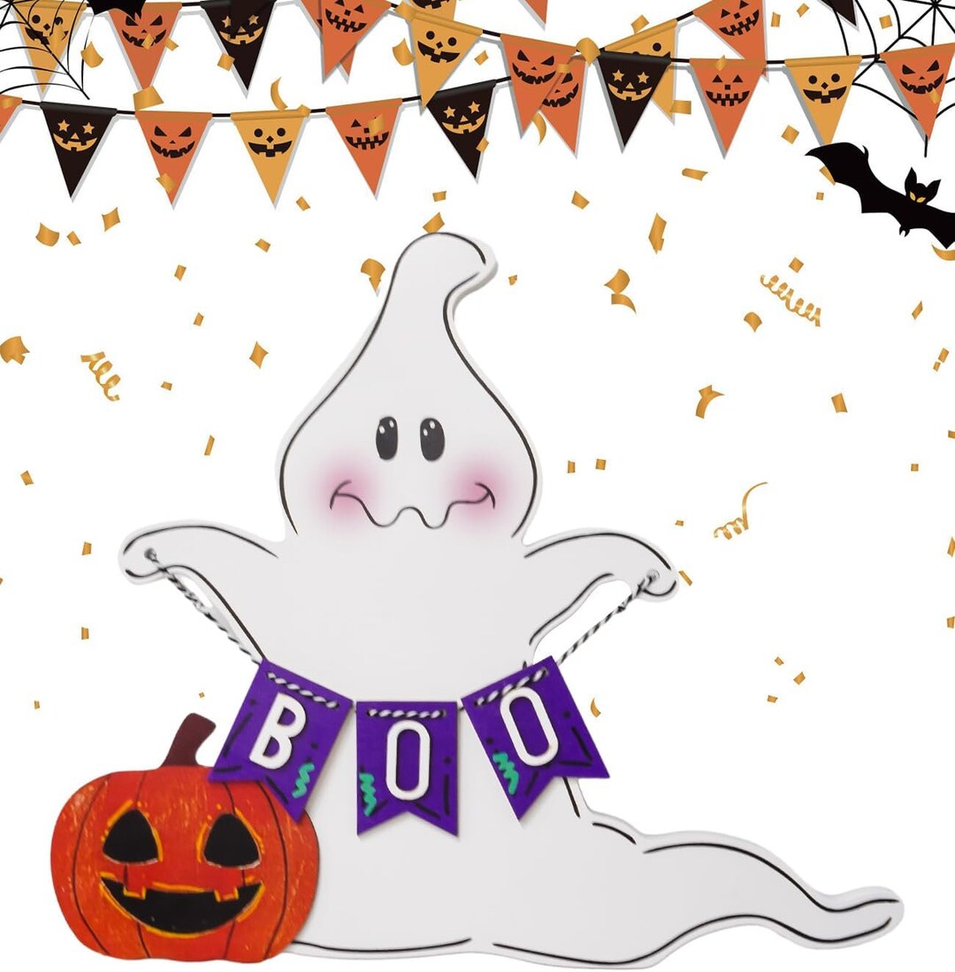 Cute Halloween Decor Wooden Halloween Ghost Decor, White Tiered Tray