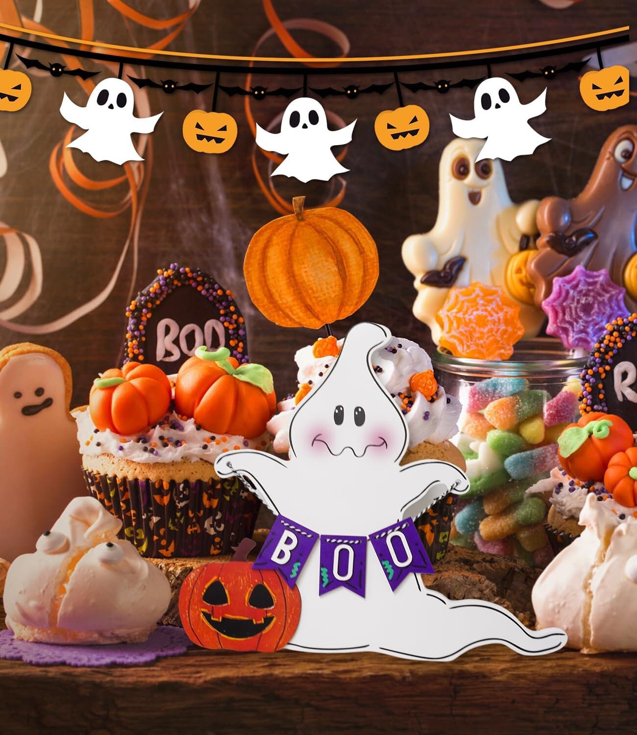 thumbnail image 2 of 4pcs Halloween Decorations Cute Ghosts Halloween Wooden Signs Halloween Tiered Tray Decor Set Halloween Ghost Decor Decoration Table Centerpieces Standing Tabletop Decoration 2 of 14
