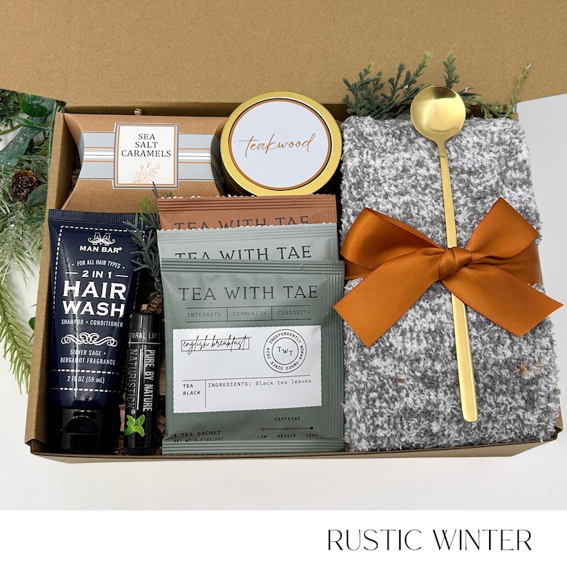 Gift Box for Men, Self Care Gift for Husband, Shower Steamer, Soap, Journal, Care Package for Him, Gift for Brother, Christmas Gift Box RUSTIC WINTER