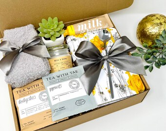 Mindfulness Self Box for Women, Care Package for Her with Artisan Journal, Hygge Gift Set with Tea, Wellness Hug in a Box Gift Basket