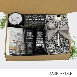 Gift Box for Men, Self Care Gift for Husband, Shower Steamer, Soap, Journal, Care Package for Him, Gift for Brother, Christmas Gift Box DARK AMBER