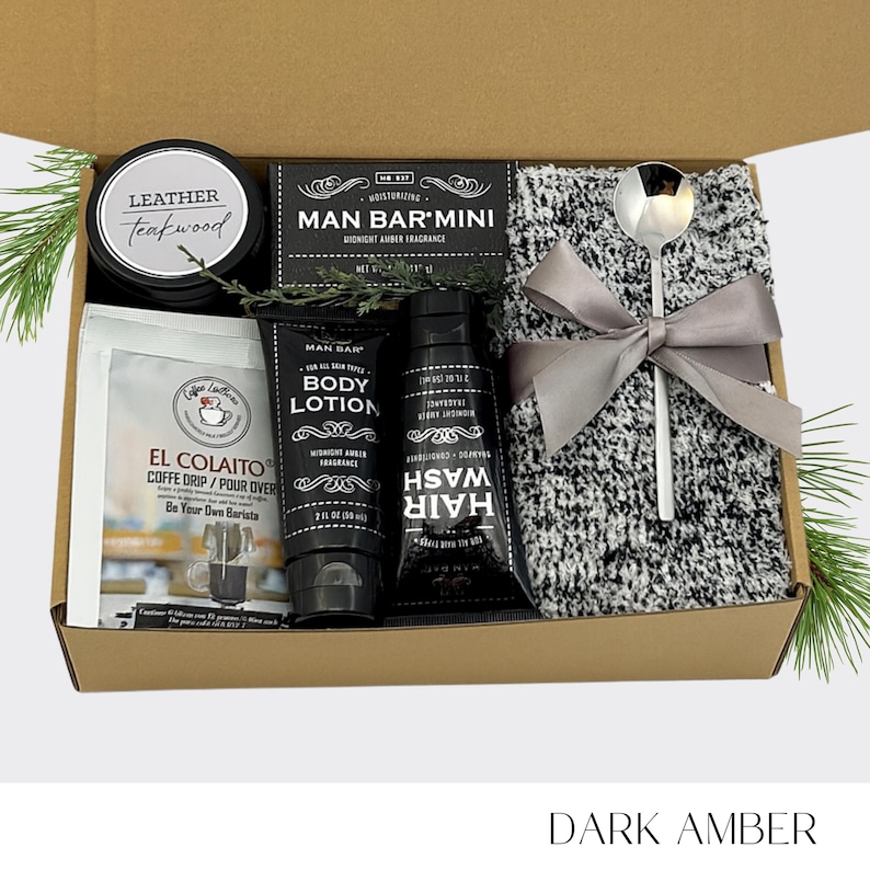 Gift Box for Men, Self Care Gift for Husband, Shower Steamer, Soap, Journal, Care Package for Him, Gift for Brother, Christmas Gift Box DARK AMBER
