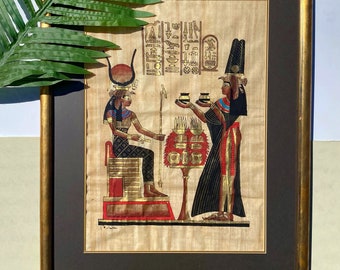 ヴィンテージエジプトパピルス絵画アート、壁掛け、木製フレーム