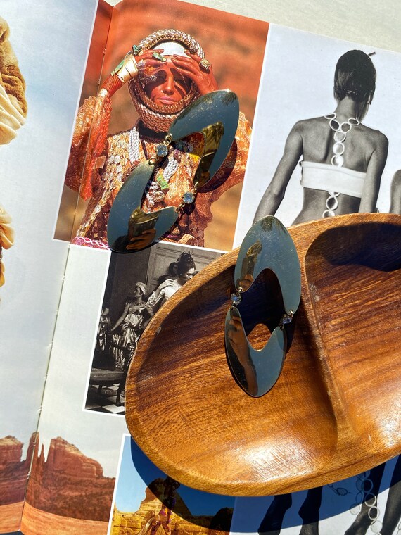 Modernist Statement Earrings with Rhinestones ( A… - image 2