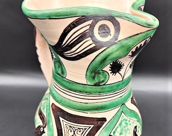 Vintage Hand Painted Spanish Pottery Pitcher: Domingo Punter