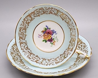 Vintage Paragon Double Warrant Fine English Bone China Teetasse und Untertasse A366 Türkisblau