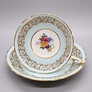 Vintage Paragon Double Warrant Fine English Bone China Teacup and Saucer A366 Turquoise Blue