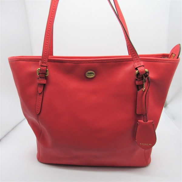 Coach 27349 Peyton Red Saffiano Leather Zip Top Tote Carryall Shoulder Bag No. C1481- F27349