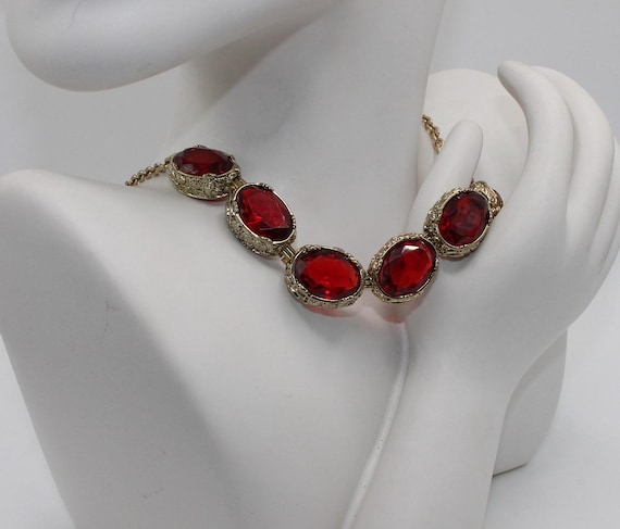 Vintage Monet Statement Ruby Red Collet Necklace … - image 12