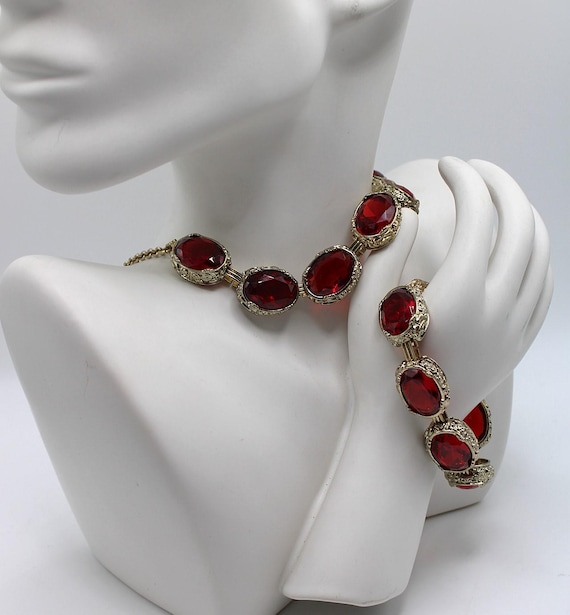 Vintage Monet Statement Ruby Red Collet Necklace … - image 1