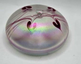 Vintage Eric Peder Brakken Glasshouse Studios Iridescent Pink Blown Art Glass Oil Lamp Paperweight