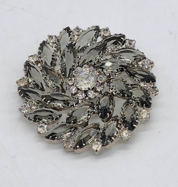 Vintage Smoky Gray and Clear Rhinestone Brooch in… - image 1