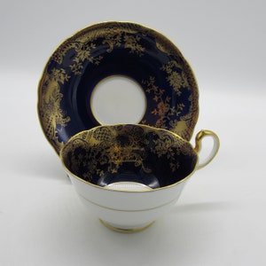 Vintage Rare Aynsley English Fine Bone China Cobalt Blue and Gold Tea Cup and Saucer Pattern B3675