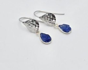 Blue Maine Sea Glass Earrings, Silver Plated, Handmade Jewelry