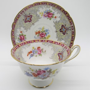 Shelley Fine Bone China Georgian Red Footed Cup and Saucer, English Georgian Red Gainsborough Shaped Tea Cup & Saucer No. 13361 by Shelley