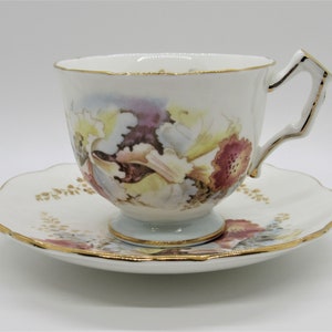 Vintage Aynsley English Bone China Orchid Teacup and Saucer, Crocus Shaped Aynsley Cup & Saucer Hard to Find Orchid Pattern