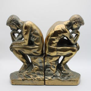Auguste Rodin&#39;s &quot;The Thinker&quot; Heavy Cast Metal Bronze Finish Bookends 1928 Copyright by NuArt Creations NYC