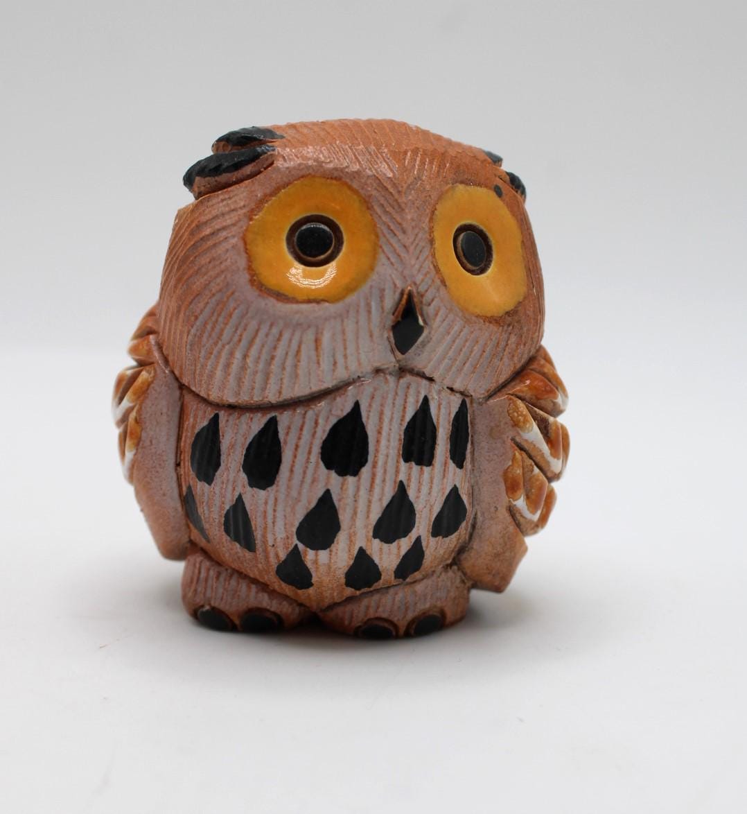 Artesania Rinconada De Rosa Ceramic Baby Golden Owl Figurine 329A
