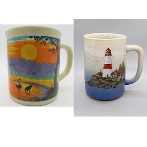 Hand Painted Vintage Coffee Mugs Made in Japan, Otagiri Ceramic Coffee Cups
