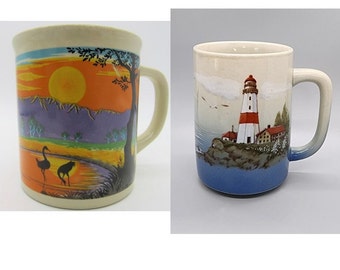 Hand Painted Vintage Coffee Mugs Made in Japan, Otagiri Ceramic Coffee Cups