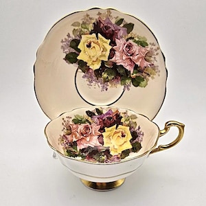 Paragon Double Warrant Handpainted Teacup and Saucer with Three Cabbage Roses Design A694/5