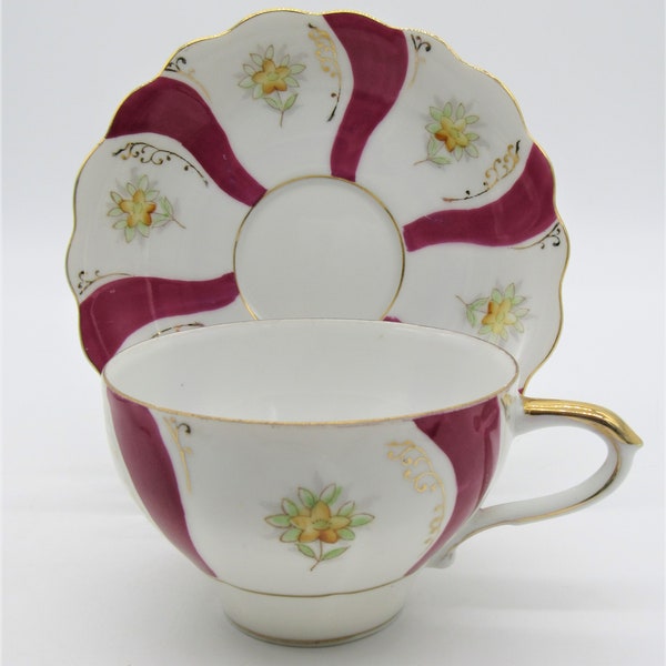 Vintage Ucagco China Hand Painted Teacup and Saucer, Made in Japan