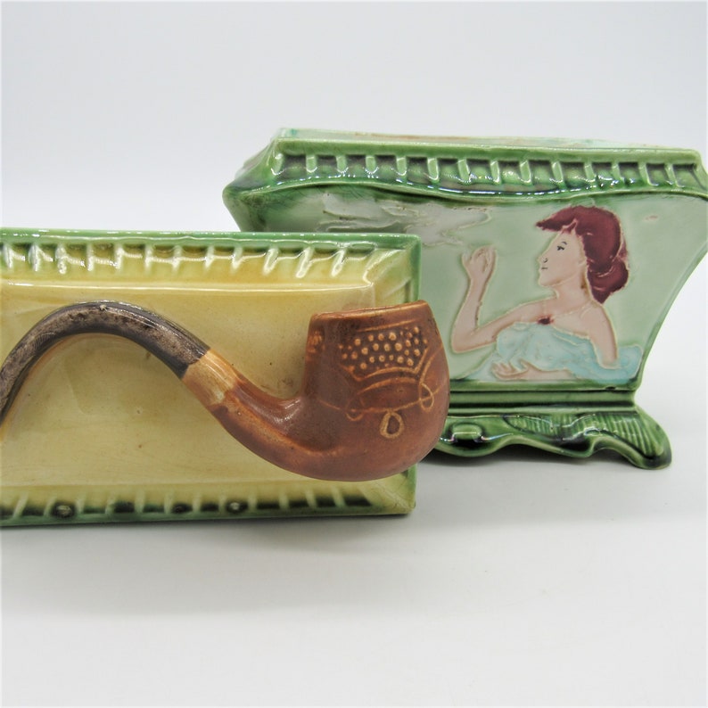 Antique Majolica Pipe Tobacco Humidor Storage Box Majolica Etsy