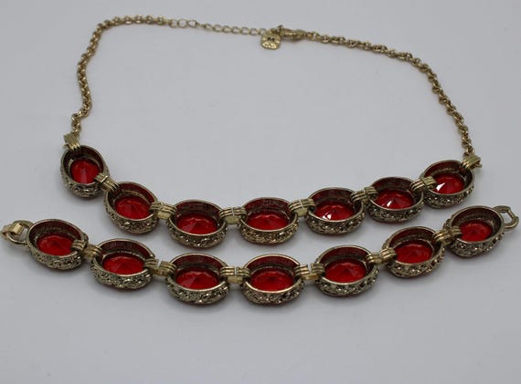 Vintage Monet Statement Ruby Red Collet Necklace … - image 7