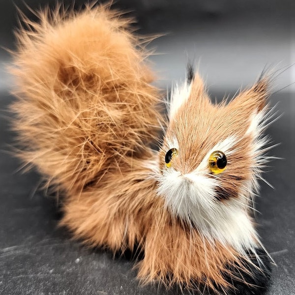 Miniature Animal Figurines with Real Animal Fur, Deer, Fox, Squirrels