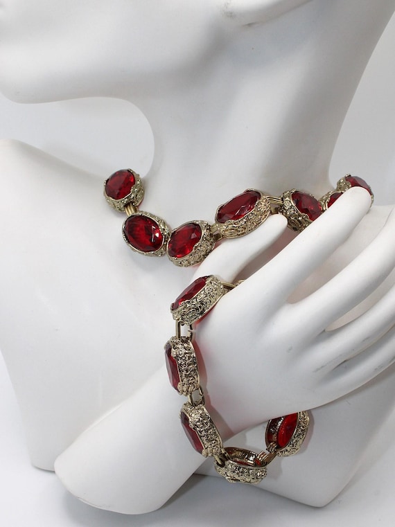 Vintage Monet Statement Ruby Red Collet Necklace … - image 3
