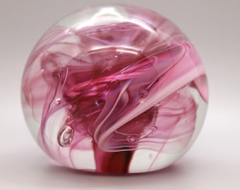 Vintage 1999 Free State Art Glass Paperweight Pink, Purple & White Swirls