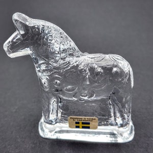 Vtg Dala Horse, Vintage Lindshammar Crystal Glass Dala Horses by Swedish Artist Christer Sjögren