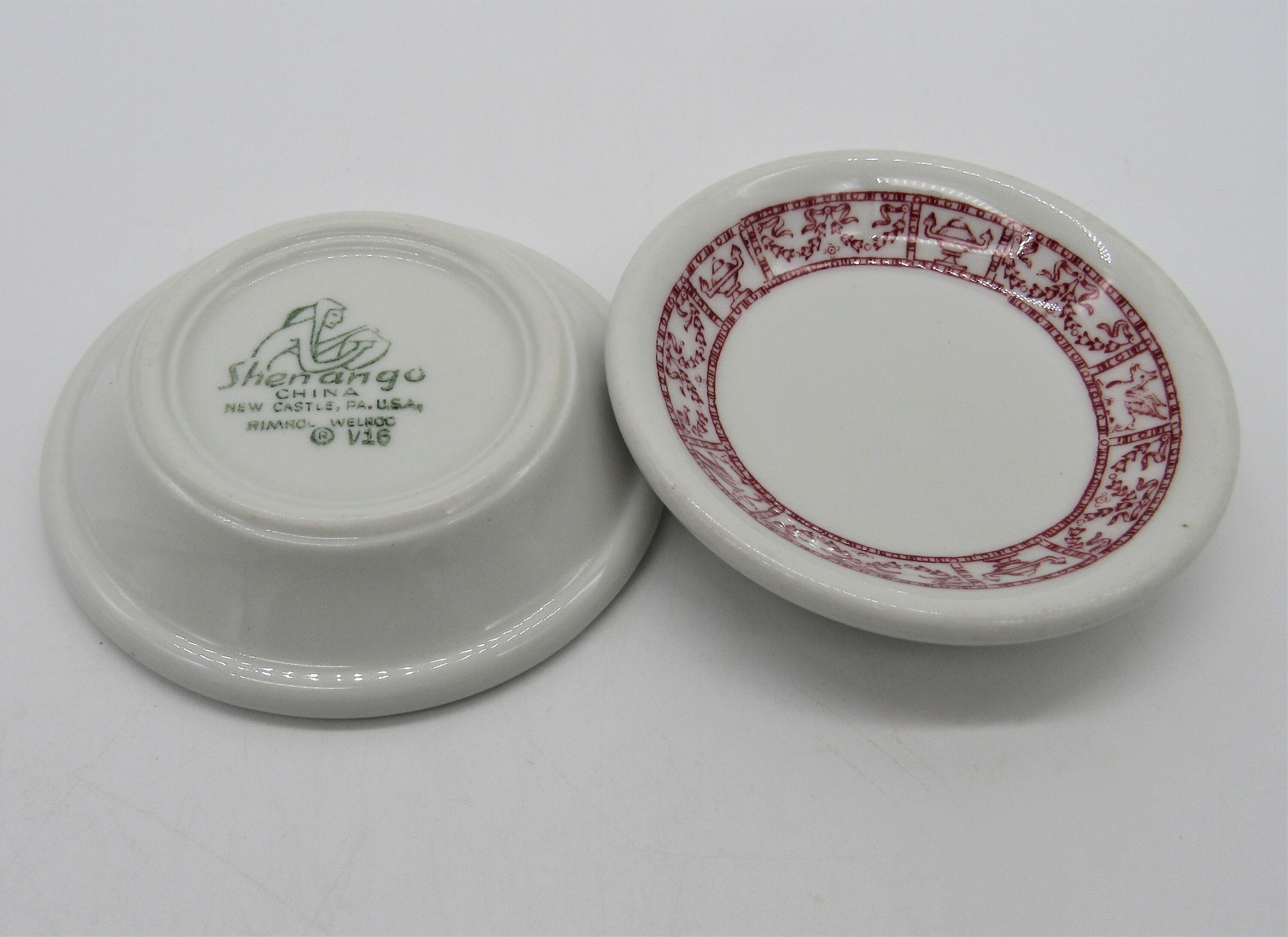 Vintage Shenango Rimrol Welroc China Red Pegasus Pattern Butter Pats