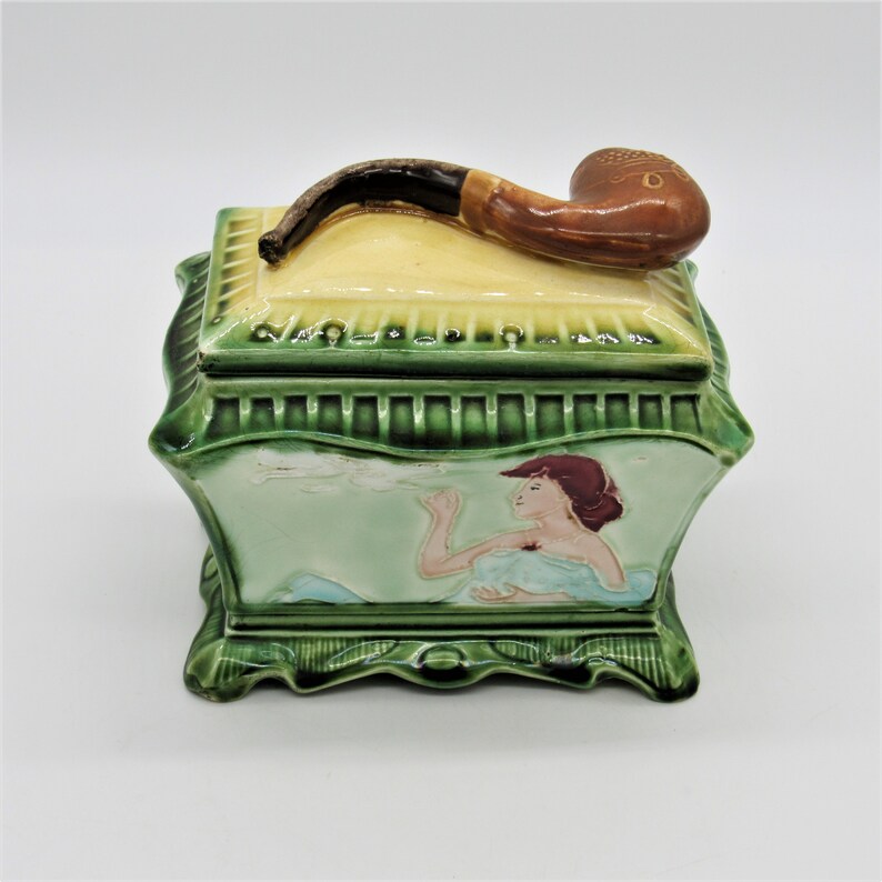 Antique Majolica Pipe Tobacco Humidor Storage Box Majolica Etsy