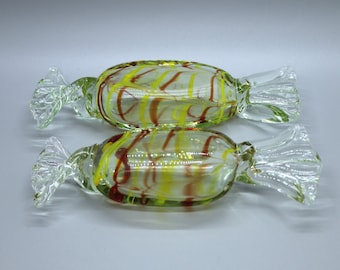 Blown Glass Candy Figurines, Art Glass Paperweights, Desk Decor, Pair