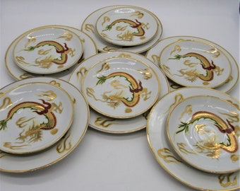 Vintage KTK Japón Moriage Dragon Ware Ensalada/Platos de Postre y Platillos