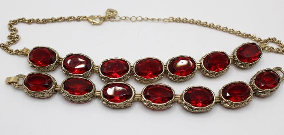 Vintage Monet Statement Ruby Red Collet Necklace … - image 6