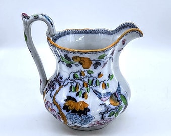 Antique Mason's Flying Bird Patent Ironstone Transferware & Hand Painted Pitcher 1820-1830